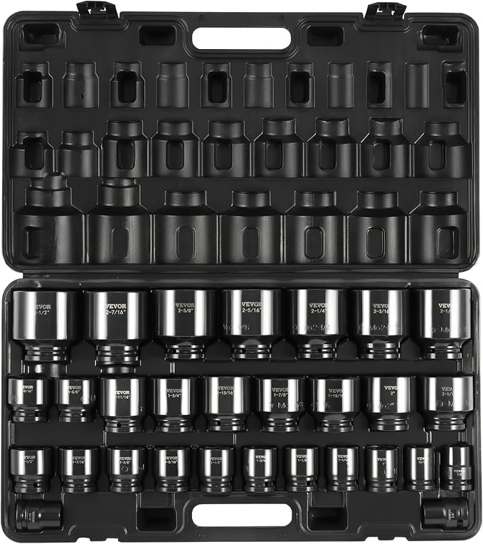 VEVOR Impact Socket Set 3/4 Inches 29 Piece Impact Sockets, 6-Point Sockets, Rugged Construction, CR-M0, 3/4 Inches Drive Socket Set Impact SAE 3/4 inch - 2-1/2 inch, with a Storage Cage