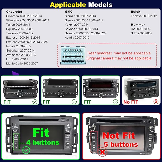 5GWifi Upgrade Radio for Chevy Silverado 1500/2500/3500 2007-2013, Express Van 1500/2500/3500 2013-2025, GMC Yukon Acadia 2007-2012, 7" Touch Screen Stereo Wireless Carplay Android Auto GPS FM Camera
