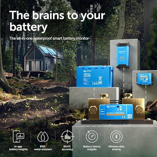 Victron Energy SmartShunt IP65 Battery Monitor (Bluetooth)- Victron Smart Shunt - 6.5V-70V, 1000 amp