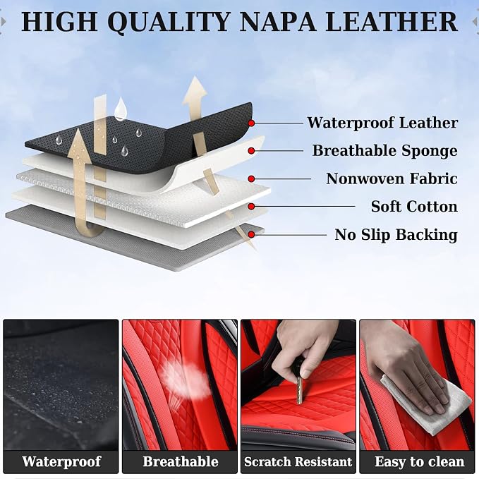 Coverado Car Seat Covers, Back Car Seat Cover, 3-Pieces Leather Seat Cover, Luxury Car Seat Cushion, Luxury Seat Cover Seat Protector Universal Most Cars Trucks SUV