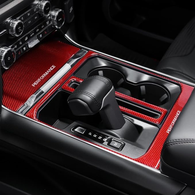 BETTERHUMZ Car Center Console Compartment Cover Sticker for Ford F150 2021 2022 2023 2024 2025 Carbon Fiber Interior Accessories (Red)