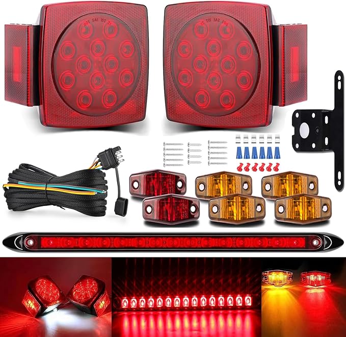 LIMICAR LED Boat Trailer Lights Kit, Submersible LED Trailer Light Kit for Utility Trailer w/25FT Wire Harness, Stop Turn Tail Brake License Plate Side Marker Lights, IP67 Waterproof for Boat RV Truck
