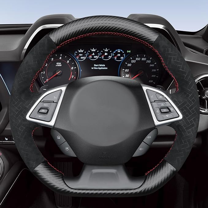 MEWANT for Camaro Steering Wheel Cover 2016-2024 Hand-Stitched for Chevy Camaro Car Steering Wheel Wrap