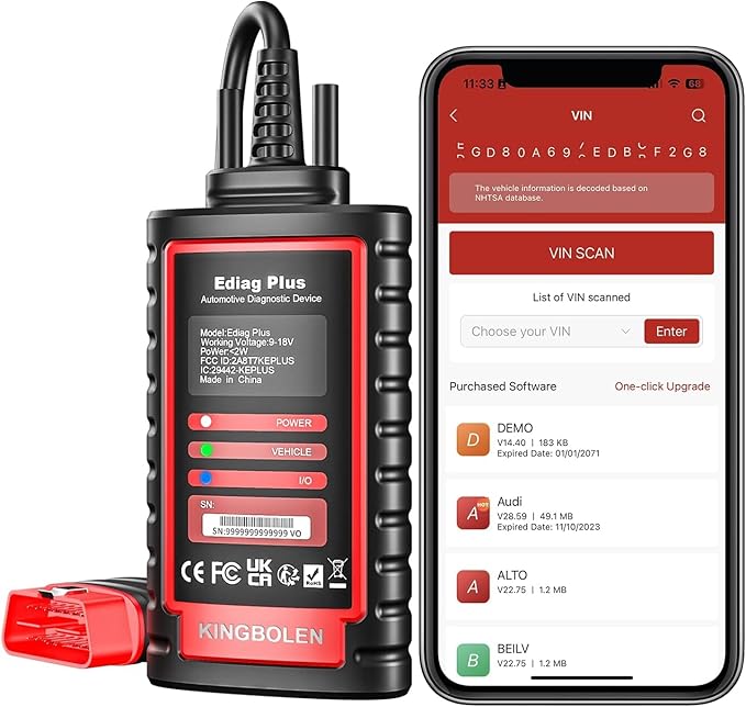 KINGBOLEN Ediag Plus Bluetooth Scanner, All System Bidirectional Test OBD2 Diagnostic Scanner for iOS & Android with CANFD Protocol, Auto VIN, 15+ Rest, 1 Year Without fee Update
