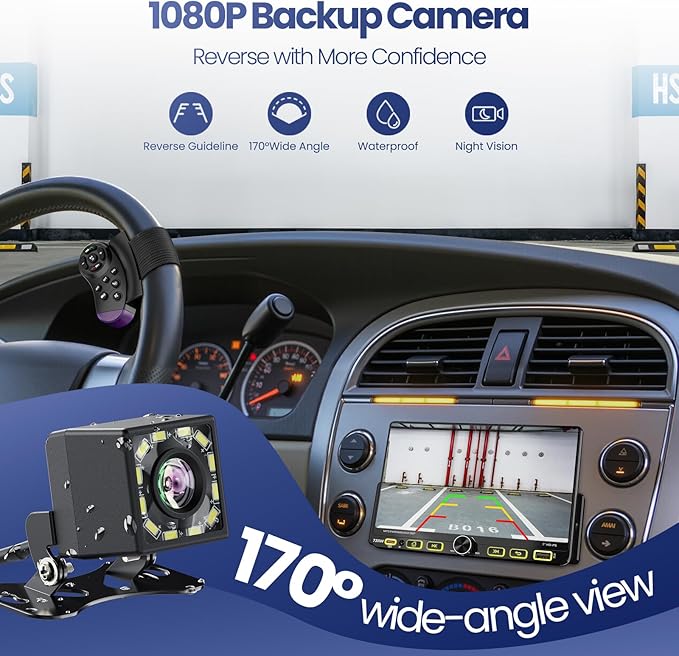 7“Single Din Radio with Apple CarPlay & Android Auto, UHD Single Din Touchscreen Car Radio, Car Stereo with 1080P Backup Camera, Mirror Link, Bluetooth 5.3, GPS, AM&FM, Fast Charging, EQ, SWC