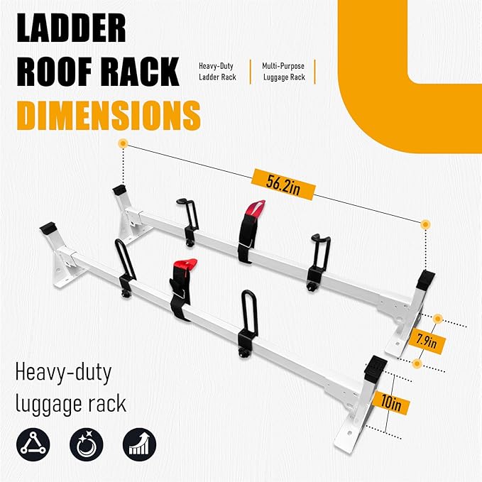 Cargo Van Roof Ladder Rack Fit for 2015-2024 Ford Transit 150 250 350, 54" Heavy Duty Steel Van Ladder Roof Rack 500 Lbs Load Capacity with 2 Crossbars