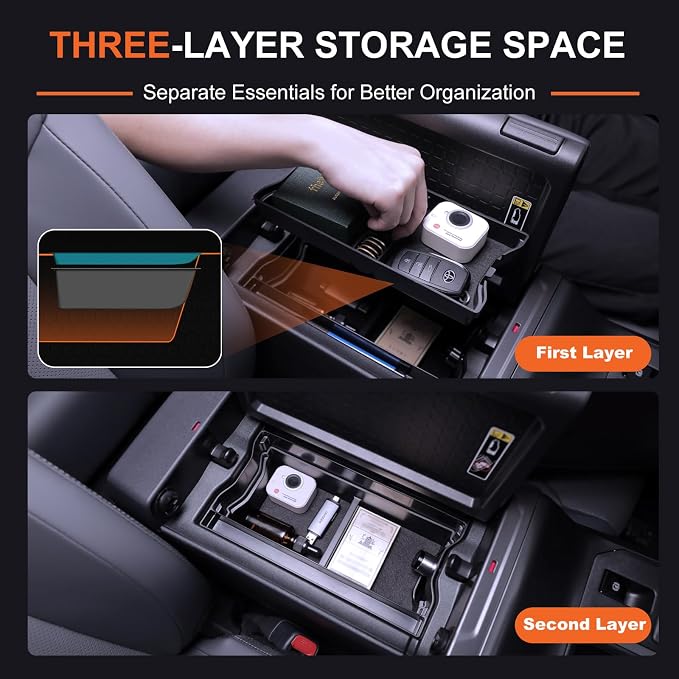 For 2026 Toyota RAV4 3PCS Double Layer Center Console Organizer Tray ABS Armrest Storage Box Easy to Pick Up&Install, 6th Gen Hybrid&Plug-in Hybrid Interior Accessories