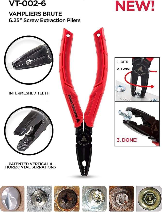 VAMPLIERS 7.5" Long Nose Pliers (VT-001-7LN) + VAMPLIERS BRUTE 6.25" Screw Extraction Pliers (VT-002-6) (Made in Japan)