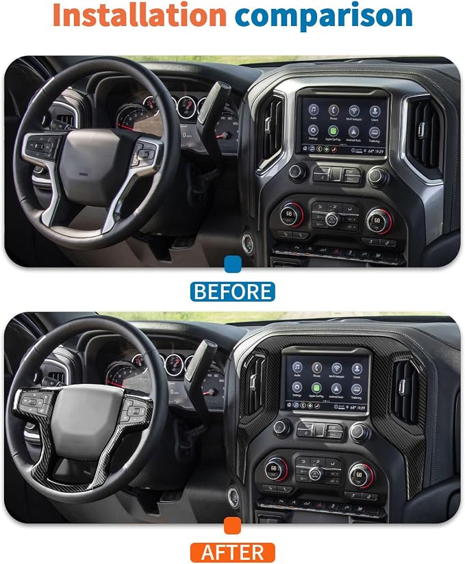 JeCar 2pcs Carbon Fiber Interior Trim Kit Interior Accessories for 2019-2021 Chevrolet Chevy Silverado