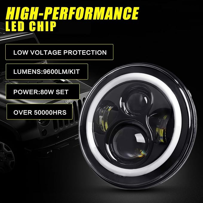 YEEGO DIRECT 7 inch Motorcycle LED Headlight 4.5 inch Fog Passing Lights for Road Kin-g Ultra Clas-sic Elec-tra Street Gli-de Tr-i Cv-o Heri-tage Sof-tail Slim Delu-xe Fat-boy, DOT Approved(Black)