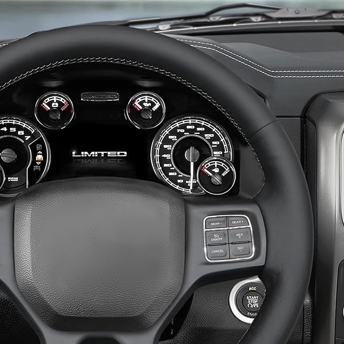 MEWANT Black Solid Hexagon Embossed Artificial Leather Steering Wheel Cover for Dodge RAM 1500 2012-2018 1500 Classic