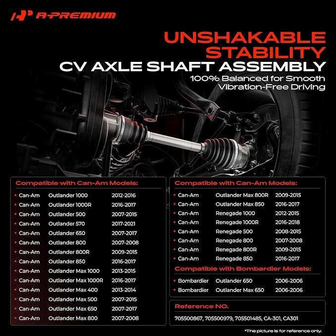 A-Premium CV Axle Shaft Assembly Compatible with Bombardier Outlander 650 & Can-Am Outlander 500/650/800/800R/1000/1000R, Renegade 500/850/1000/800R/1000R, Rear Left Driver Side, Replace# 705500867