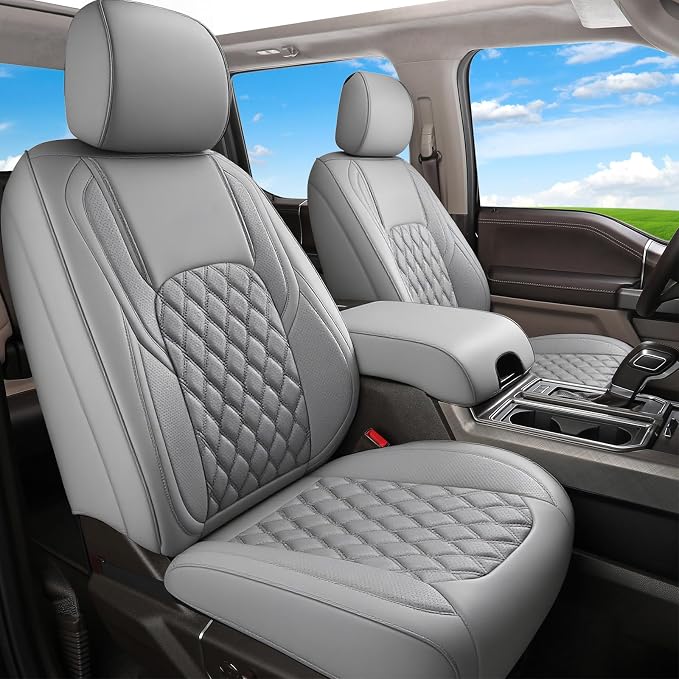 Huidasource Ford Gray Seat Covers, Car Seat Cushion Cover Fit for 2015-2026 Ford F150 SuperCrew & 2017-2026 F250 F350 F450 Super Duty Crew Cab XL XLT Lariat King Ranch Platinum (Full Set/Gray)