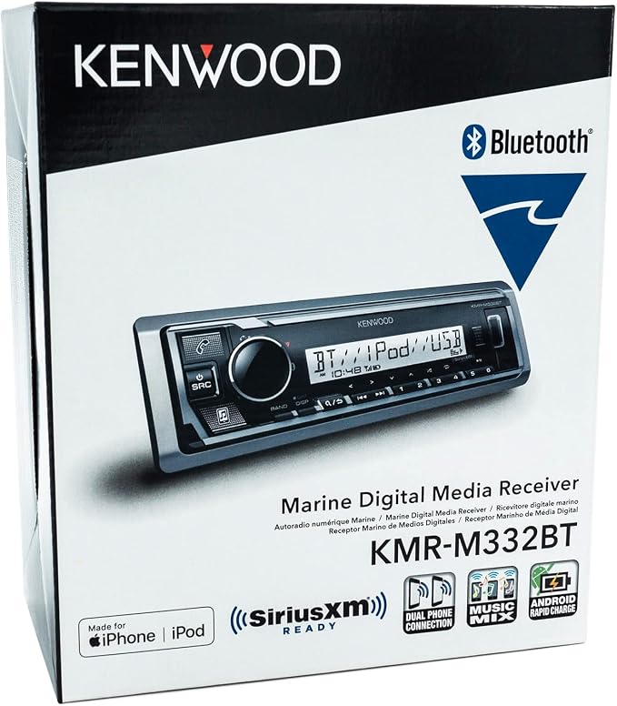KENWOOD KMR-M332BT Car & Marine Stereo - Single Din, Bluetooth Audio, USB MP3, Aux in, AM FM Radio SiriusXM Ready, Weatherproof, Multi Color Illumination