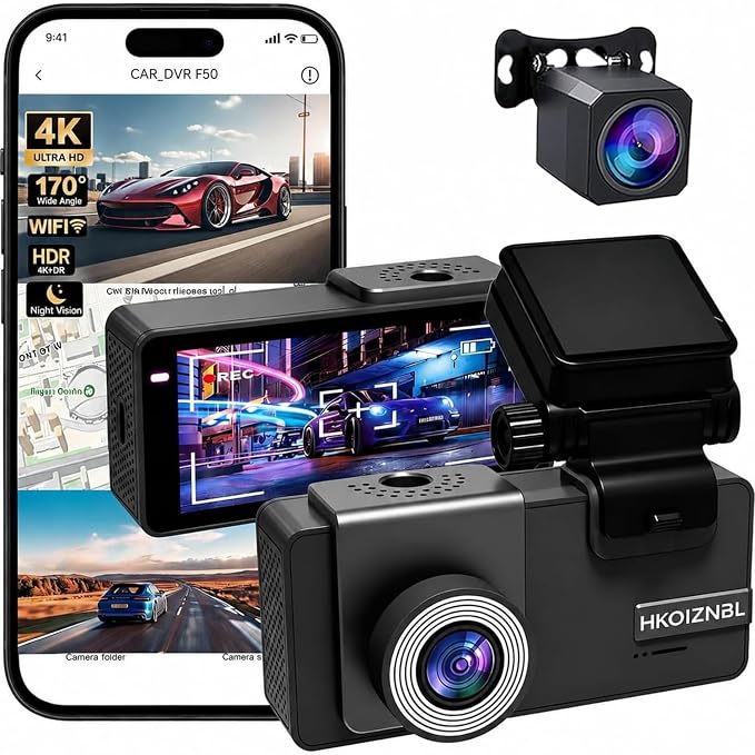 𝟒𝐊+𝟐.𝟓𝐊 Dash Cam Front and Rear, Free Card Included, 5.8GHz WiFi-25MB/s Fast Download, Dash Camera for Cars with WDR,F1.4 Large Aperture Super Night Vision,3.69-inch IPS LCD, 24H Parking Mode