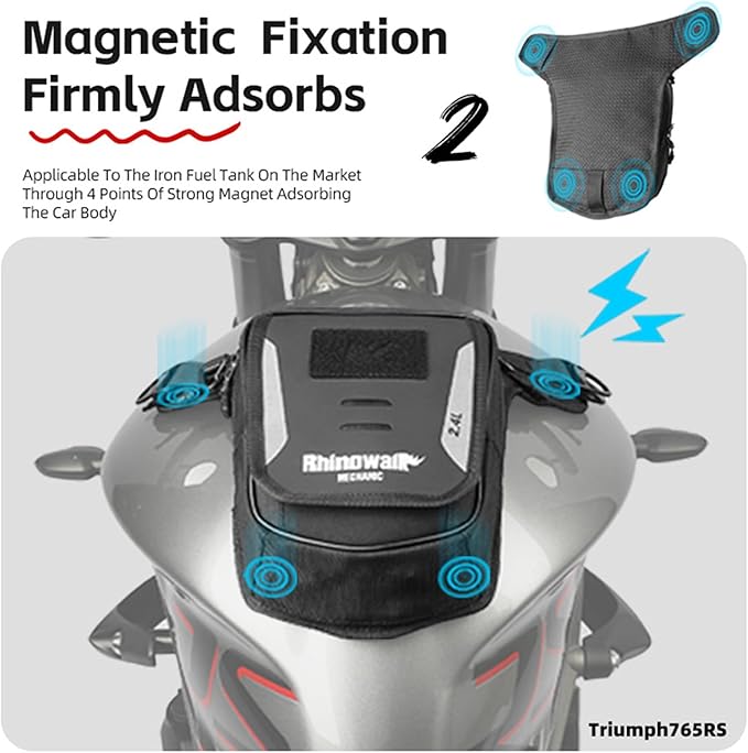 Rhinowalk Motorcycle Fuel Tank Bag,Magnetic and Strap on,Motorbike Tank Bag with Mobile Phone Pocket, Thigh bag,Leg Waist Chest Pouch,2.4L Backpack Motor Cycle Accessories