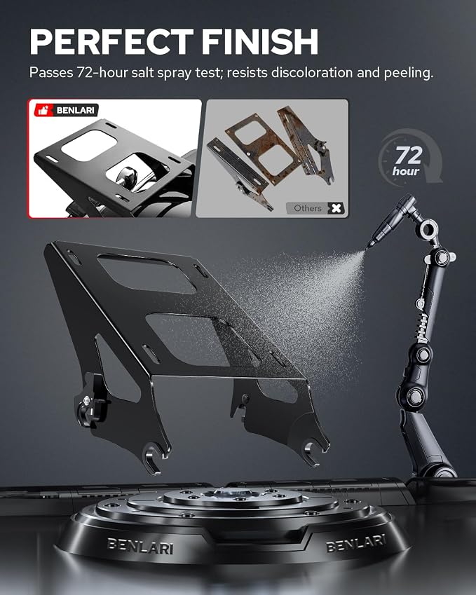 Benlari Thicker Tour Pack Mount Detachable 2-Up Trunk Tour Pack Mounting Rack，Fit for Harley Davidson Touring Street Glide Road King Road Glide Electra Glide 2014-2024 (Black)