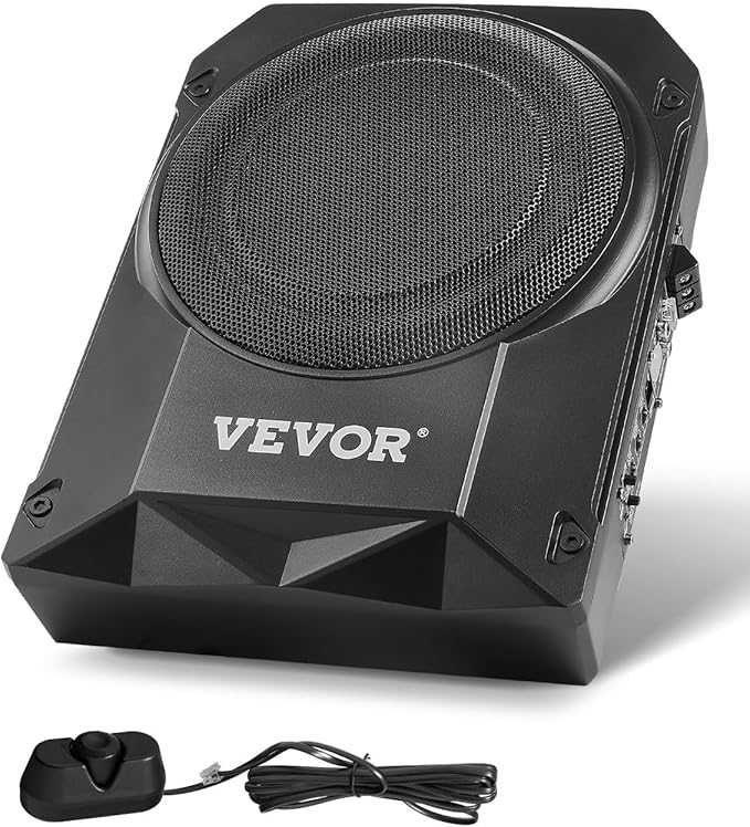 VEVOR 10" 400W Underseat Car Subwoofer, Slim Powered Car Subwoofers Under The Seat, Low Profile Audio Sub Built-in Amplifier, High/Low Level Input & Volume Controller for SUVs, Car, Truck, RV