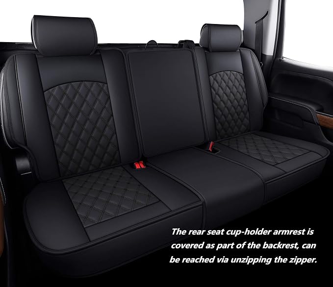 Aierxuan Seat Covers for Truck Chevy Chevrolet Silverado GMC Sierra Pickup 2007-2026 1500 2500HD 3500HD Trail Boss Z71 Crew Double Extended Cab Waterproof Leather Protectors (Full Set, Black)