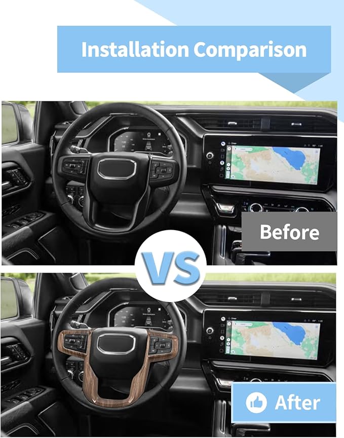 Voodonala Wood Grain Steering Wheel Panel Trim Cover fit for GMC-Sierra 1500 2019-2025 & GMC-Sierra 2500HD/3500HD 2020-2024, for GMC-Yukon 2021-2024
