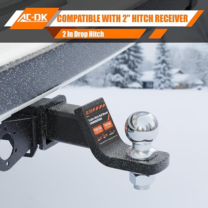 Trailer Hitch Mount with 2-5/16-Inch Ball & Pin, Fits 2-Inch Receiver,2 inch Drop Hitch,7,500 lbs Capacity Ball Hitch, 750lbs TW