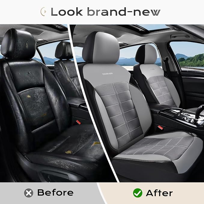 Coverado Air Mesh Seat Cover, Car Seat Cover Full Set, 3D Breathable Seat Protectors Sports Carbon Fiber Design Airbag Compatible Comfort Universal for Most Cars, Van,Trucks, SUV, Grey