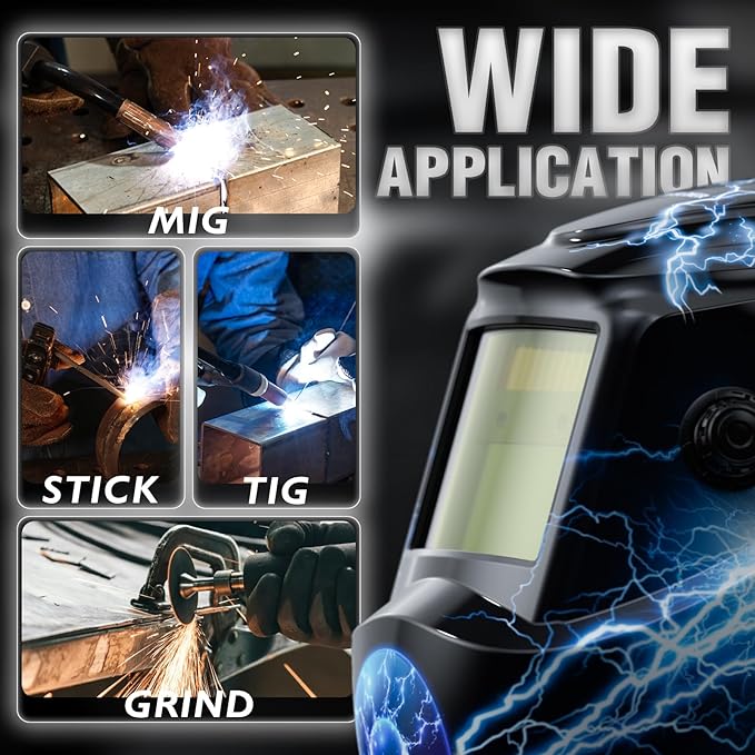 YESWELDER Auto Darkening Welding Helmet, Blue Light Blocking, 1/1/1/1 True Color Solar Powered Welding Hood with 2 Arc Sensors, Wide Shade 3.5/9-13 Welder Mask for TIG MIG ARC and Grind