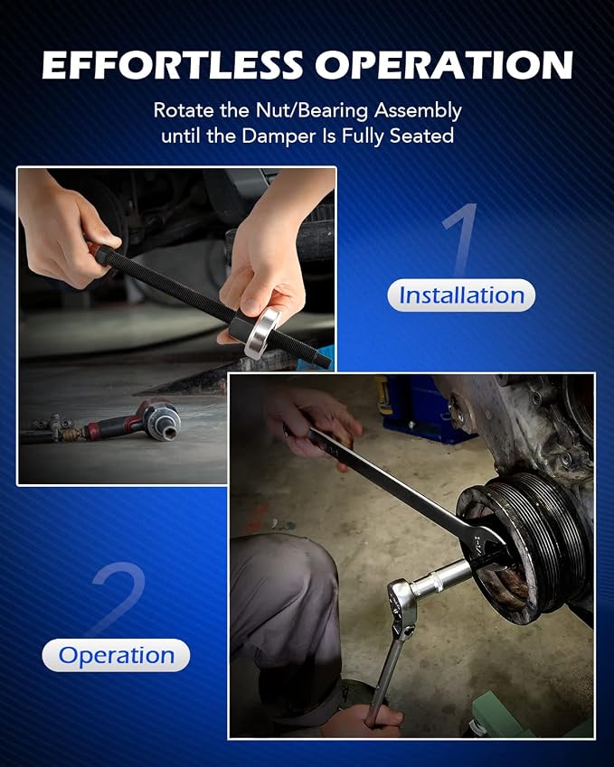 Orion Motor Tech Harmonic Balancer Installer Set, 5pc Long Reach Crank Pulley Underdrive Pulley Damper Installation Tool Kit with 4 Adapters & Nut Bearing