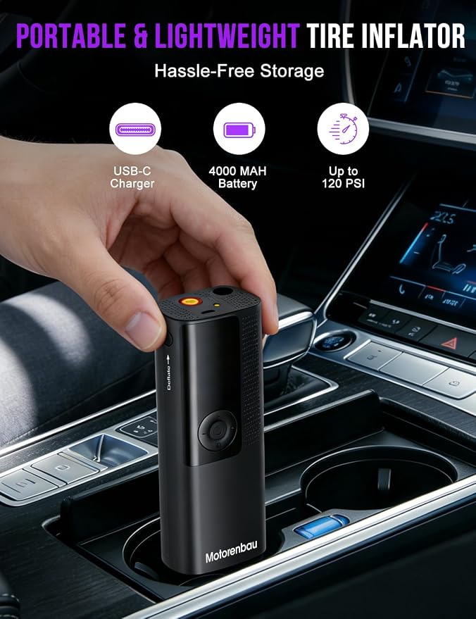 Tire Inflator Portable Air Compressor-150PSI Cordless Air Pump for Car Tires with Digital Pressure Gauge, LED Light, Fast Inflation & Auto Shutoff, Tire Pump for Car Motorcycle Bicycle Ball