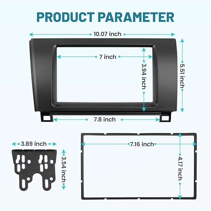 NuIth Matt Double DIN Radio Dash Kits for Toyota 2007-2013 Tundra/2008-2022 Sequoia, Double Din Mount Housing Bracket Installation Trim Bezel Kit Installation Aftermarket Stereo (Dash Kit+Radio Wire)