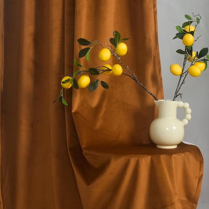 Roslynwood Luxury Soft Brown Velvet Curtains 72 inches Long Back Tab Thermal Insulated Blackout Window Drapes for Living Room/Bedroom/Dining Room, W52 x L72, 2 Panels