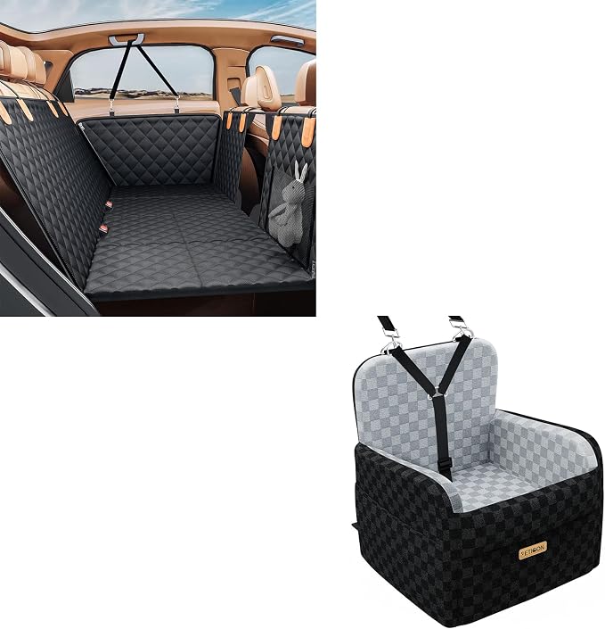 PETICON Back Seat Extender for Dogs, Hard Bottom Dog Car Seat Cover+Waterproof 6in Memory Foam Dog Car Seat for Small Medium Dogs