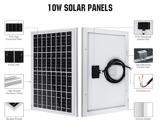 ECO-WORTHY 10W Solar Panel Battery Charger Portable for Charging 12V Battery or Vehicle Gate Opener,Electrical Fence Chicken Coop Lawn Tractor Boat