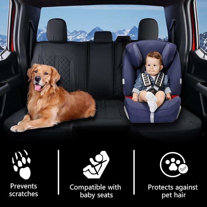 Truckiipa Custom for Dodge Ram 1500 Seat Covers Full Set Leather Seat Cover Fit for 2009-2018 Dodge Ram 1500, 2010-2025 Ram 2500 3500 Crew Mega Cab, 2019-2024 Ram 1500 Classic Only, Full Set, Black