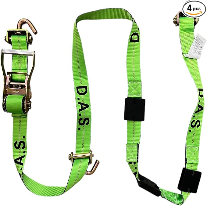 D.A.S. Car Hauler Straps - 2 inches x 11 feet, Set of 4 Wheel Tie Down Straps for Car, Truck, and UTV Transport, Secure Car Tie Dow, Three Cleat Design | Green Color