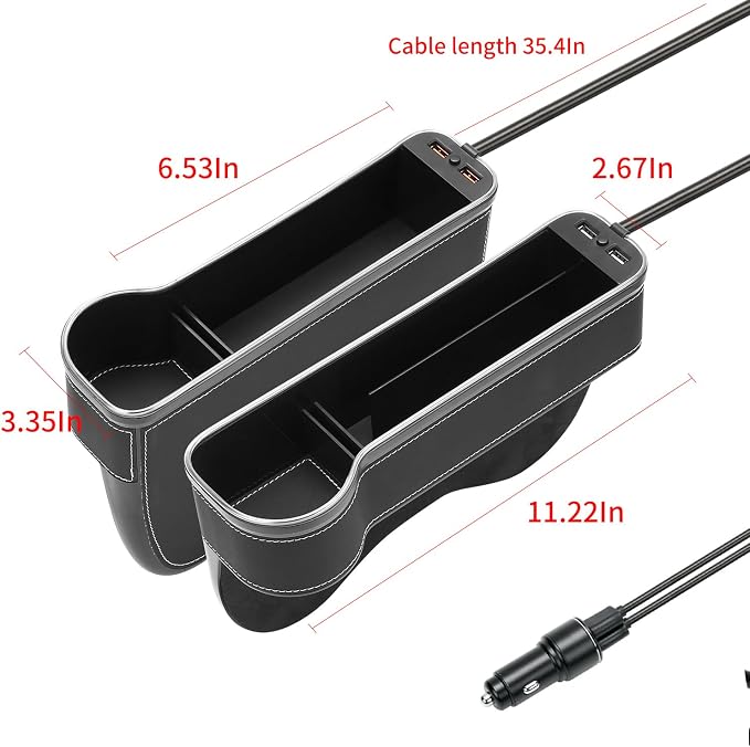 7 Color Led Car Seat Gap Organizer with 56W Fast Charger Car Console Organizer with Cup Holder Front Seat Gap Filler with USB Between Seat Cup Holder fit for Android iPhone (Black)