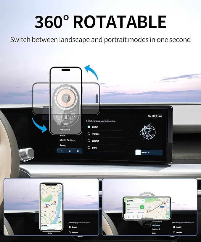 Wireless Charging car Phone Holder for Hyundai Ioniq 9 2025 Accessories 12.3 inch Screen Fixed Clip,360° Rotation car Phone Mount Compatible with MagSafe