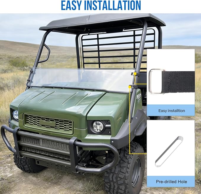 Front Half Windshield for Mule 4000 4010, Clear Hard Coated Scratch Resistant Front Half Windscreen Compatible with Kawasaki Mule 4000 4010 2009-2026 Accessories