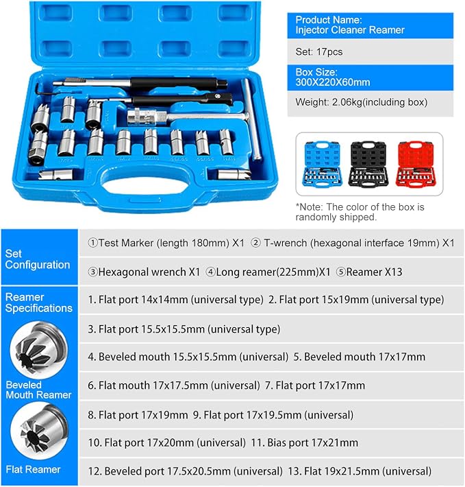 HXBER Auto Repair Tools Car Accessories,17Pcs Injector Set Seat Cutter Cleaner Disassemble Tool Kit Universal Injector Re-Face Reamer Tool Set Valve Seat Cutter Flat Reamer Repair Removal Tool