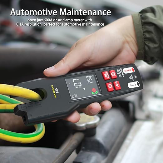 Open Jaw Clamp Meter 600A DC AC Current Smart Digital Electrical Multimeter Tester, Infrared Thermometer with Rechargeable Battery, Measures VFC Capacitance Diode Amp Continuity Voltage Ohm