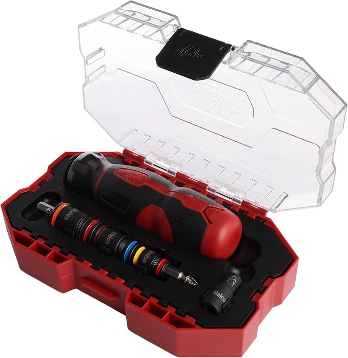Malco KITFB2 C-RHEX 7-in-1 Flip Bit Socket Set with Premium Grip Storage Handle & Case – 6 Cleanable Reversible Hex Sizes (1/4"-9/16"), 12 Impact-Rated Bits, Insert Bit Socket