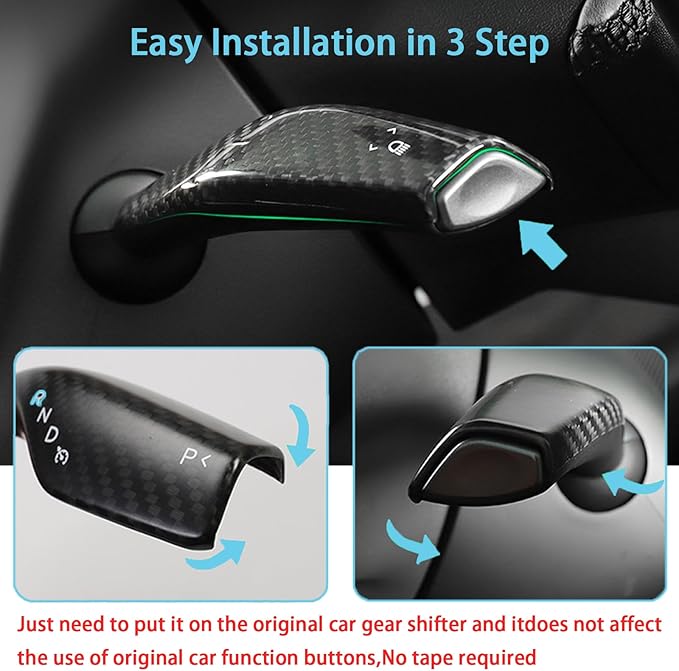 Fit Tesla Model 3 Y Carbon Fiber Steering Wheel Column Gear Shift Cover Real 3K240G Gear Lever Wrap Decoration Interior Accessories 2Pcs (Matte Carbon Fiber)