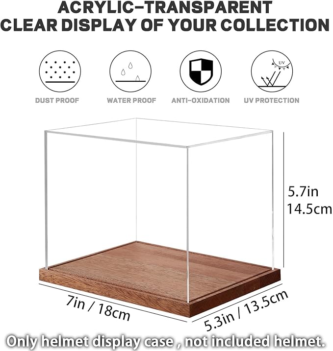LITY Mini Helmet Display Case, No Assembly Required Acrylic Clear 1/2 Football Baseball Helmet Showcase, Solid Wood Base UV Protection Souvenirs and Collectibles Box, Ideal Gift for Sports Enthusiast