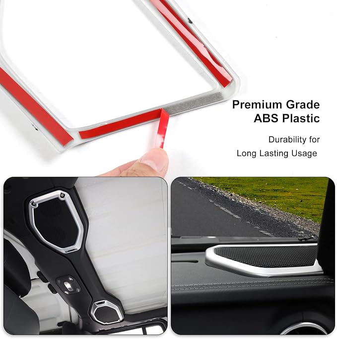 A Pillar Speaker Trim Cover & Roof Speaker Audio Trim Cover Ring Kit Decoration Interior Accessories for Jeep Wrangler JL JLU & Gladiator JT 2018-2022,Silver