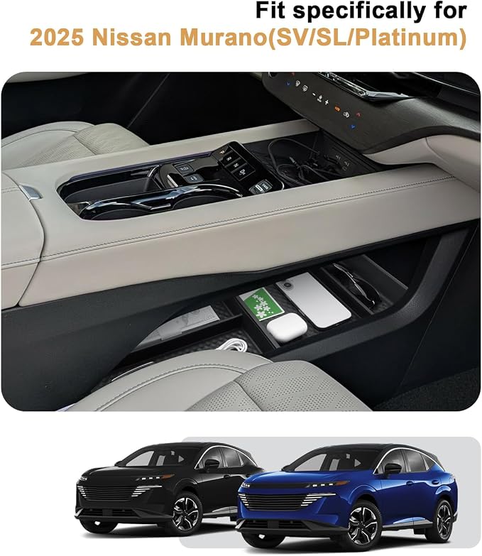 2026 Murano Center Console Organizer - For 2025-2026 Nissan Murano Lower Console Storage Tray - 2 Pcs Compatible with 2025 2026 Nissan Murano(SV/SL/Platinum) Accessories Lower Center Console ABS