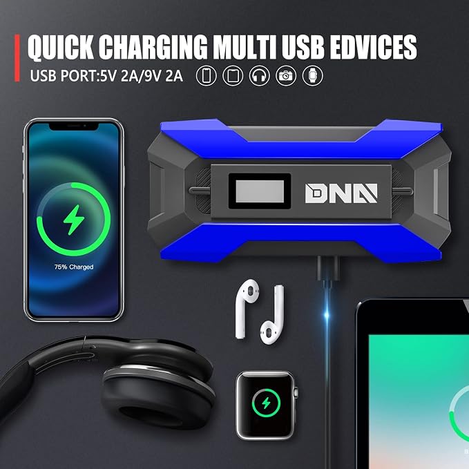 DNA MOTORING 12V 1500A 15000 mAh Portable Car Battery Jump Starter, Battery Pack Chargers, Jump Box， for Up to 7.0L Gas & 5.5L Diesel Engine TOOLS-00216 Blue
