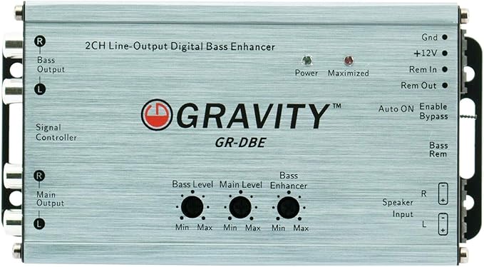 Gravity GR-DBE 2-Channel Premium Line-Out Converter with Digital Bass Enchancer with Knob/Dual Amplifier / 9.5 Volt Pre-Amp Outs/Level Matching Controls