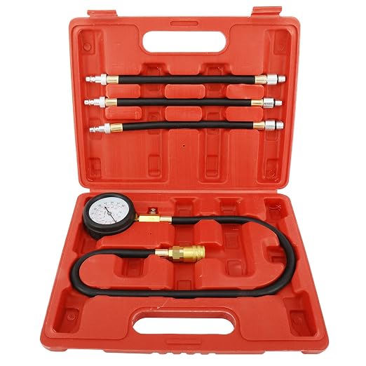 8MILELAKE Engine Cylinders Diagnostic Tester Compression Gauge Test Set with 4 Long Reach Hoses M10 M12 M14