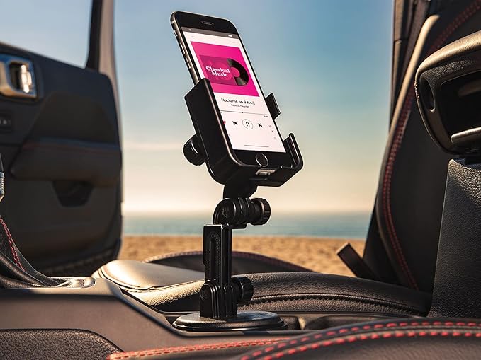 WeatherTech CupFone Two View with Extension – Adjustable, Universal Cup Holder Cell Phone Mount Car & Truck Accessory – Best Design for iPhone & Smartphone Charging – Rose Gold Metal Knobs