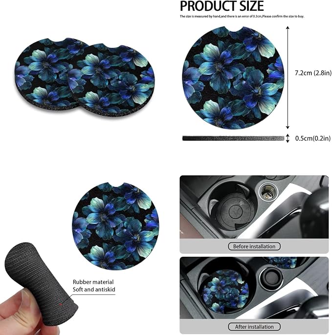 Howilath 10 Packs Blue Hibiscus Flower Car Front Seat Cover with Interior Accessories Steering Wheel Cover/Seatbelt Pads/Keychain/Armrest Cushion/Coasters